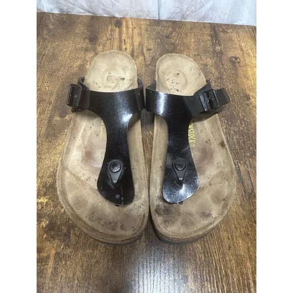 Birkenstock Womens Size 10 EU 41 Gizeh Black Patent Leather Thong Sandals - Picture 11 of 13